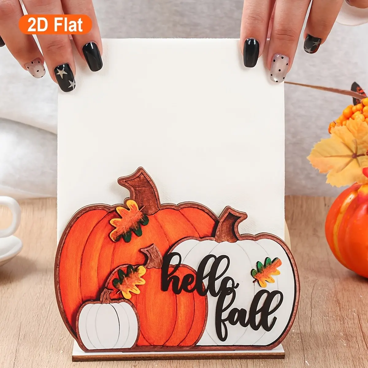 Autumn Pumpkin Wooden Napkin Holder, Layered Wooden Fall Table Napkin Box, Thanksgiving Decor, Event Napkin Organizer 2D