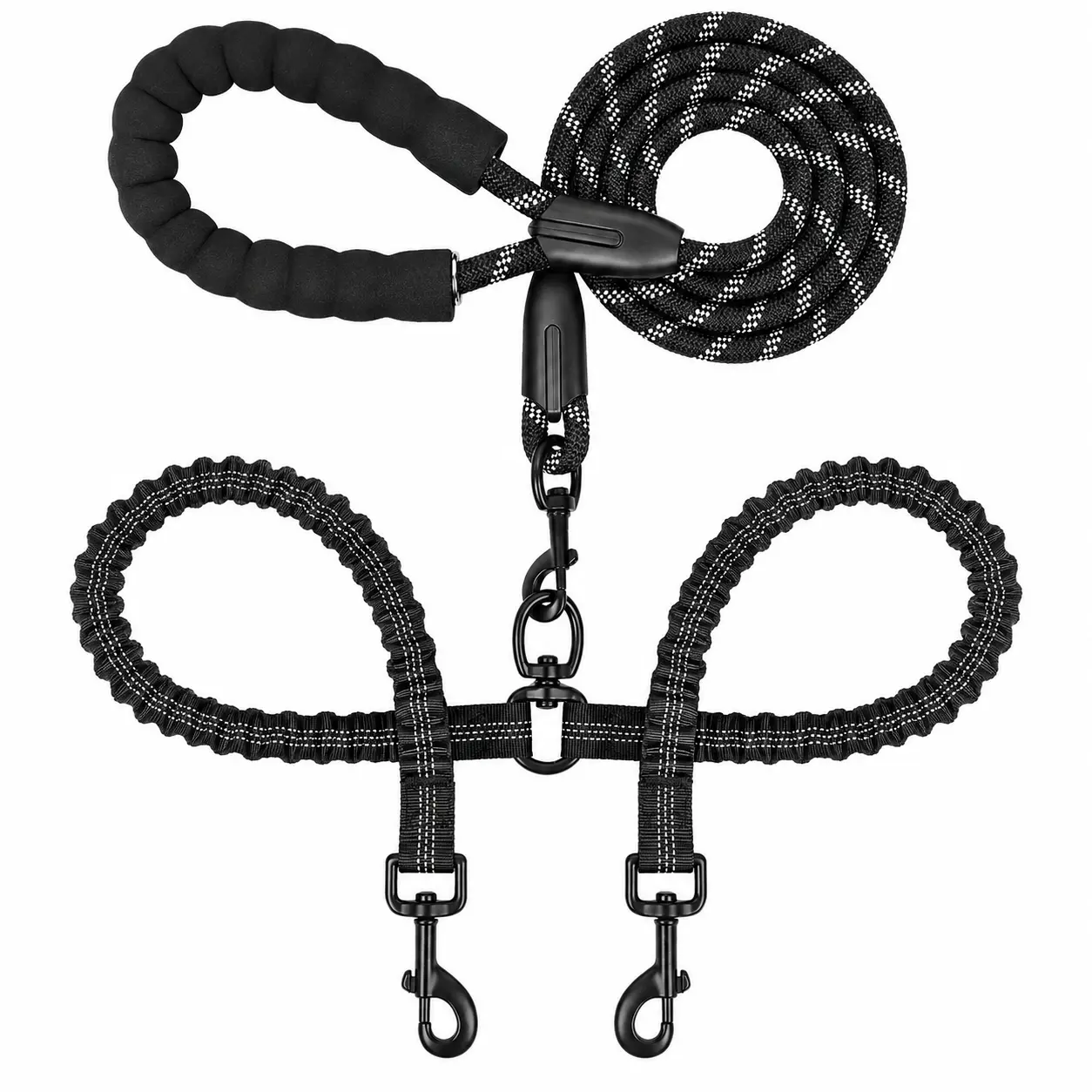 iyoshop Retractable Double-Ended Dog Lead - Heavy-Duty Adjustable Pet Leash with Padded Grip, 2-Handed Walk Control, Shock-Absorbing Bungee, Universal Fit for Medium & Large Dogs, Ideal for Daily Walks & Outdoor Adventures