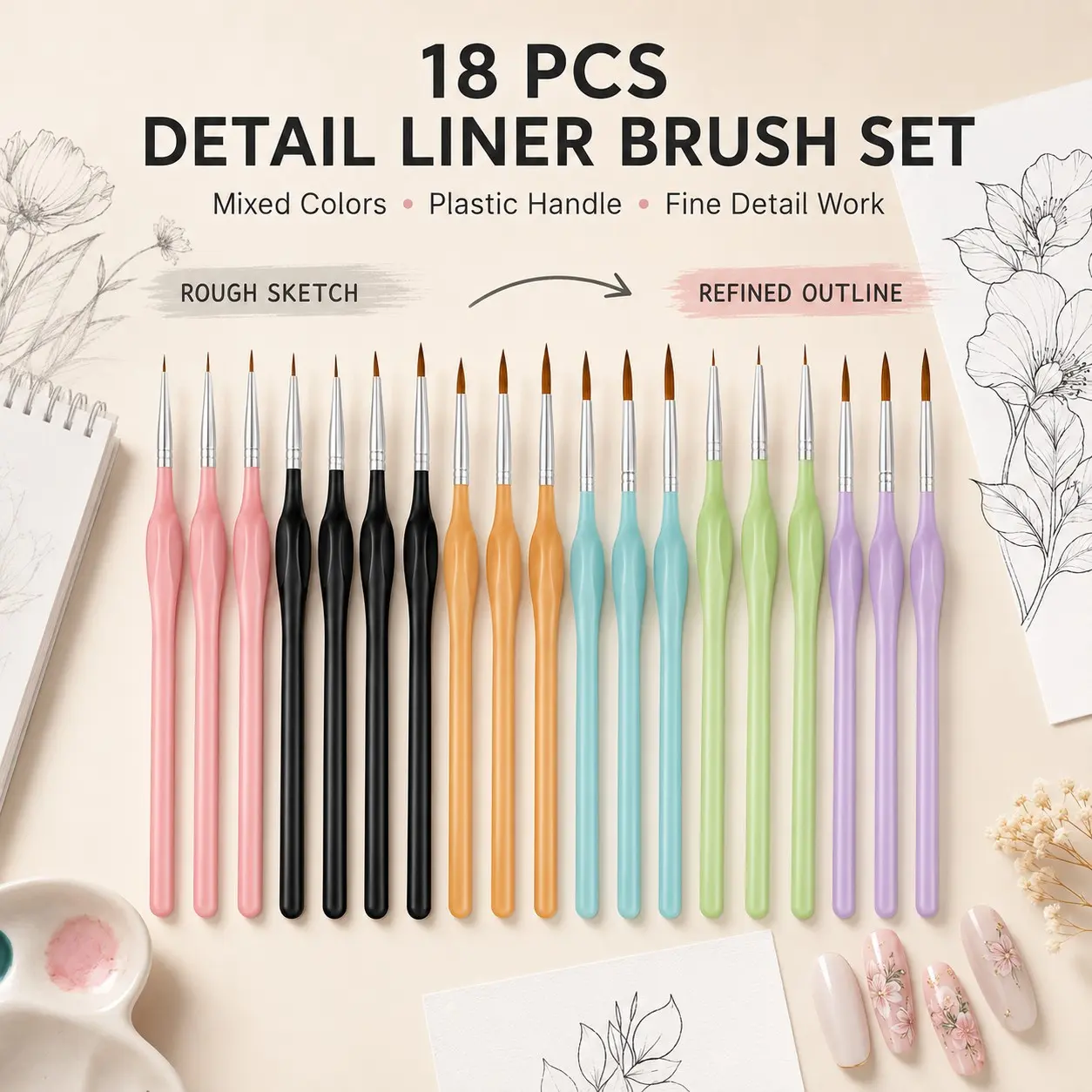 18-Piece Fine Detail Paintbrush Set, Ideal for Art Creation, Craft Making, Oil Painting, Acrylic, Watercolor, Model Painting, Portrait Drawing, Crafting Tools