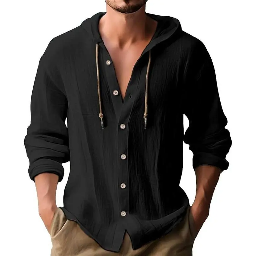 Men’s Lightweight Hooded Button-Down Shirt, Breathable Casual Long Sleeve Top, Versatile Loose-Fit Summer Outfits for Relaxed Everyday Mensfashion
