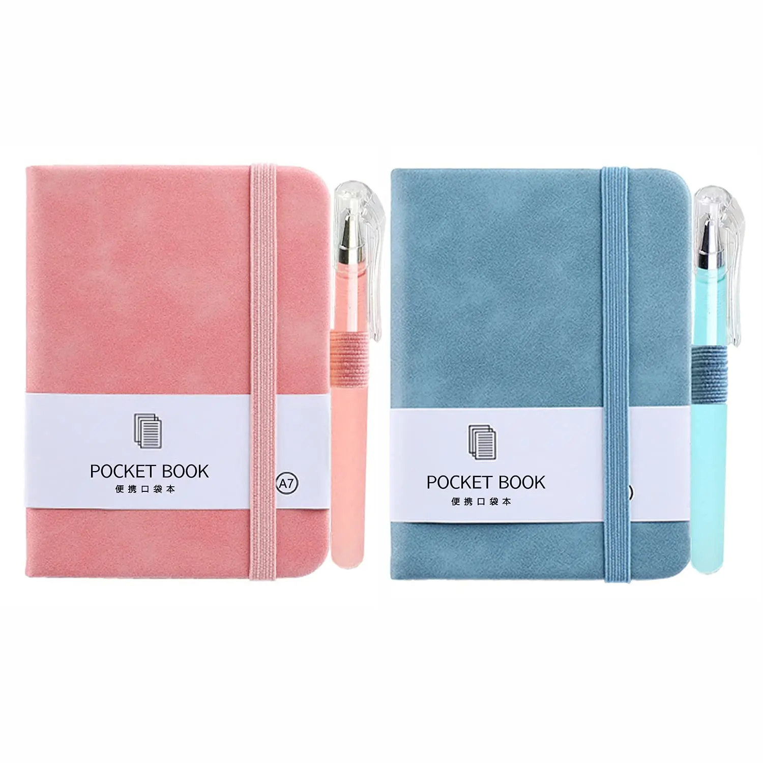 itechpanda 2 Pack Mini Notebooks with Pen Small Pocket Notebook A7 Hardcover Journal Notepad for Students Office Diary Subject Writing Supplies,  and Blue