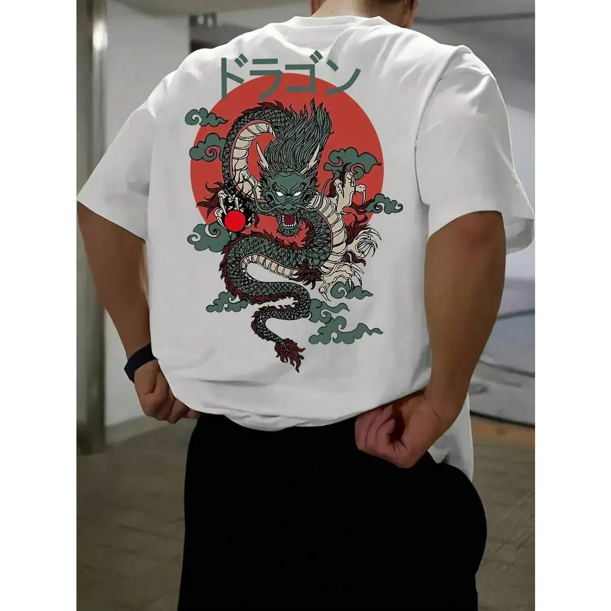 Men'S 100% Polyester Short-Sleeve T-Shirt, Loose Fit, Japanese Anime Dragon Print, Casual Crew Neck Top, Spring/Summer Outdoor Wear, Casual Wear | Anime Graphic Tee | Bold Graphic Prin