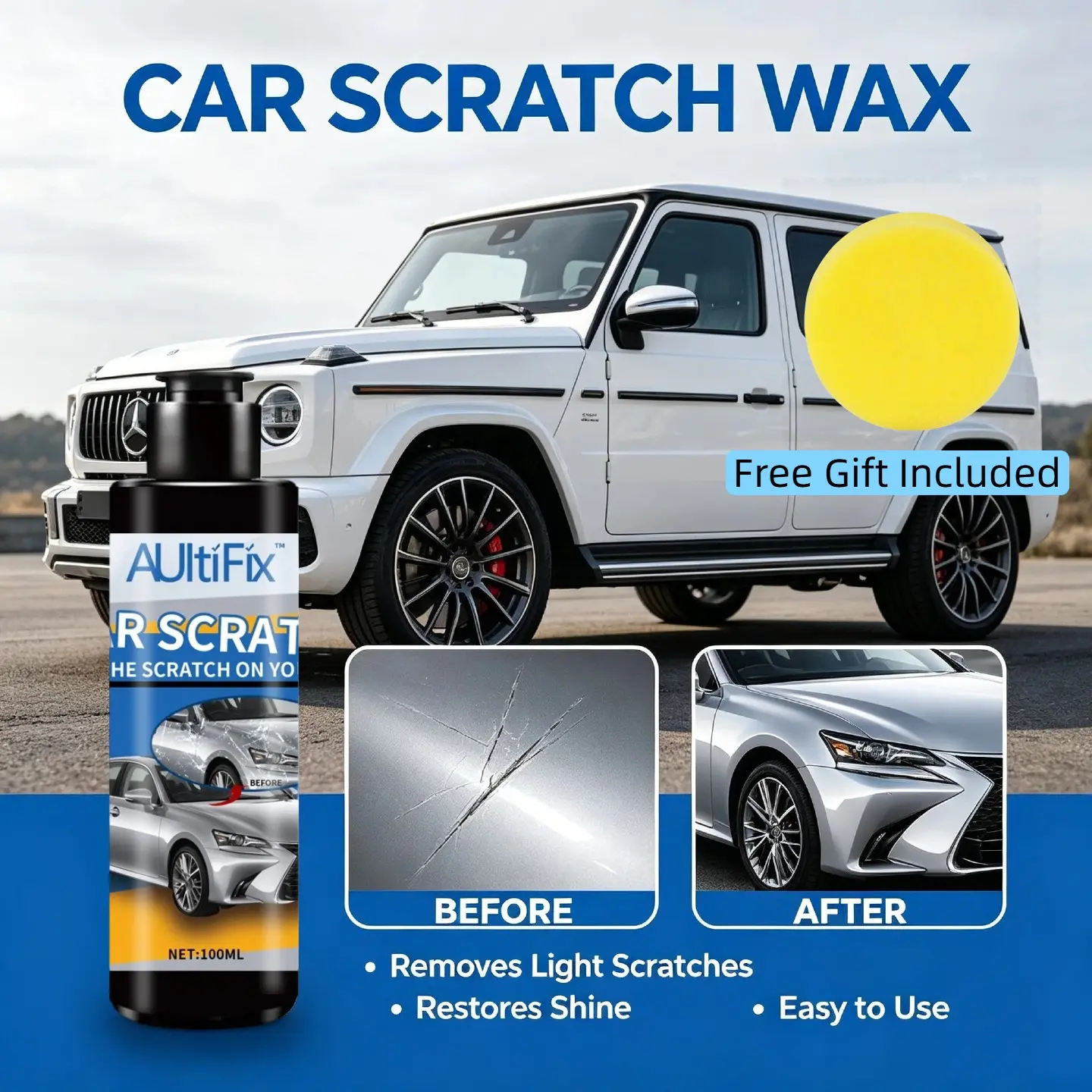 100ml Car Scratch Repair Wax, Remove Minor Scratches & Swirl Marks, Scratch Swirl Remover, Mirror Polishing, Color Lock, Waterproof & Anti-Oxidation Paint Care Wax