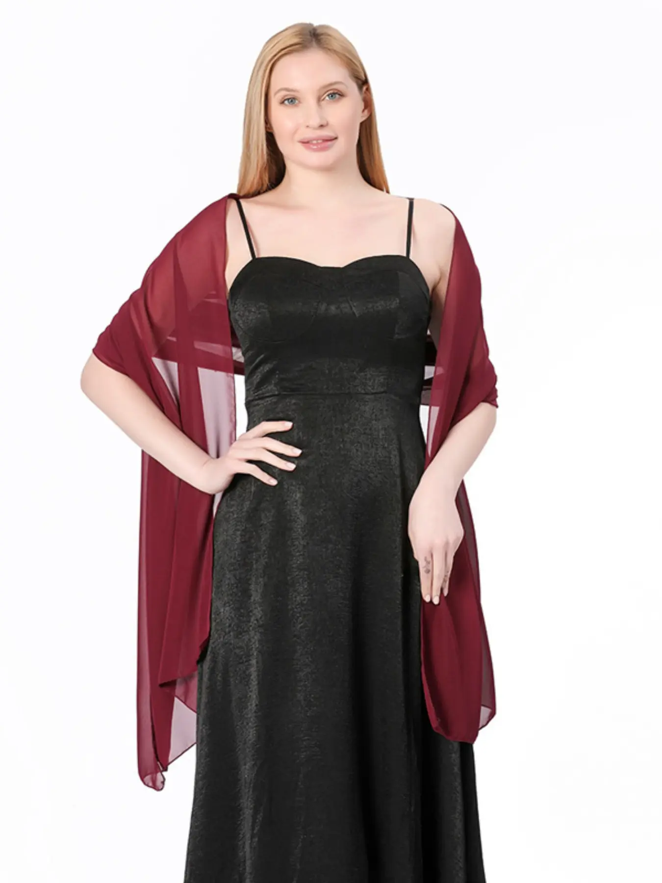 Solid Color Chiffon Evening Shawl, Bride Bridesmaid Wedding Dress Accessory, Qipao Party Scarf, Dual Use Women's Wrap
