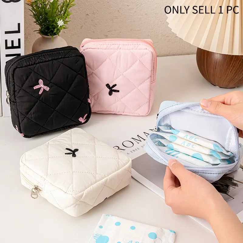 Cute Girl Heart Candy Colored Sanitary Pad Bag, Sanitary Cotton Storage Bag, Monthly Package, Aunt'S Towel Bag, Coin Purse, Bow Tie Women'S Storage Bag, Portable Zipper Dormitory Essential Lightweight Storage Bag