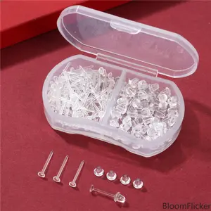 200Pcs Clear Invisible Flat Plastic Ear Studs, Soft Silicone Transparent Discreet Earrings, Hypoallergenic Ear Jewelry for Sensitive Ears, Minimal Hidden Accessories for Sports, Workplace & Daily Casual Wear