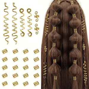 26pcs Gold Hair Accessories for Women Loc Hair Jewelry for Braids Metal Dreadlock Beads Set Snake Hair Clips Decoration Gold