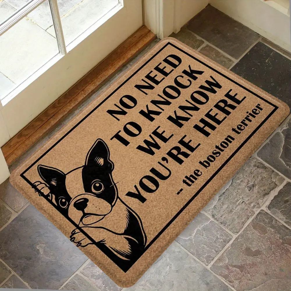 Flannel Floor Mat, ultra-soft carpet, Boston Terrier dog floor mat, suitable for both indoor and outdoor use, cute Boston Terrier pattern floor mat - modern pet-themed home decor, suitable for living room, bedroom, porch entrance - easy to clean and durab