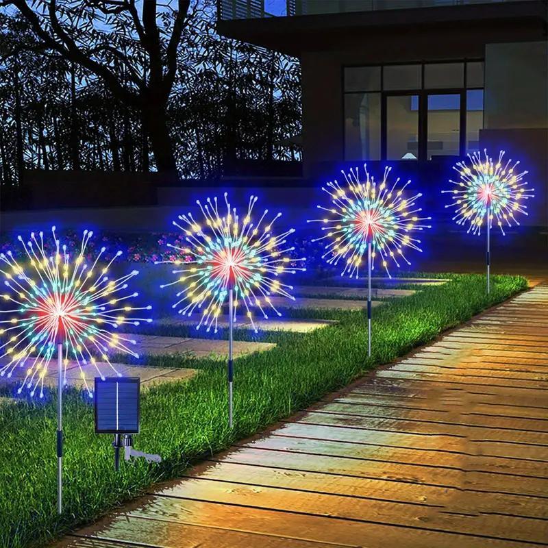 Solar Powered Firework Shaped Garden Light, 4 Counts LED Ground Inserted Light with 8 Modes, Decorative Light for Wedding, Party, Lawn, Patio, Outdoor