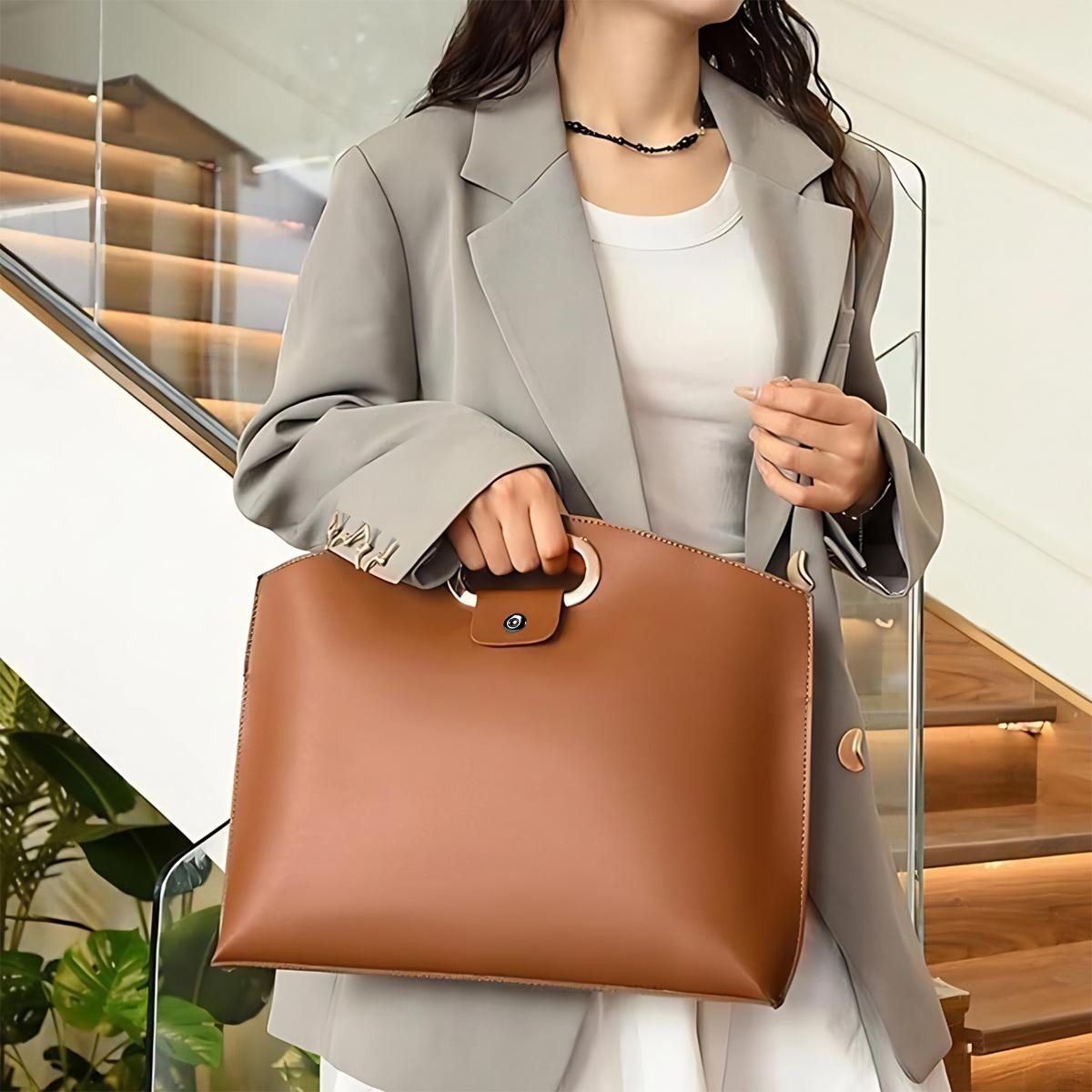 Laptop Bag for Women Waterproof Leather 13.3-15.4In Tote Bag Briefcase for Laptops iPad Cases Durable Daily Use Office Studio Leisure Large Capacity Handbag