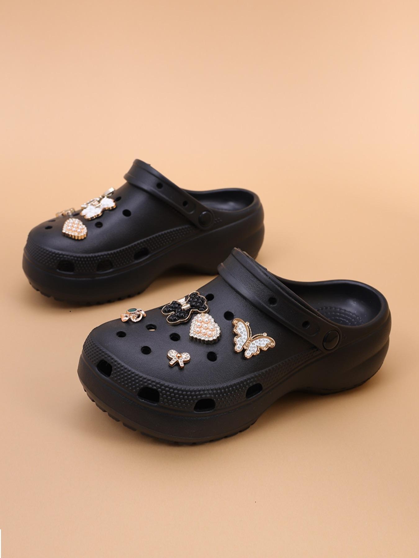 Women's Cute Rhinestone Decorated Slides, Casual Comfortable Platform Slippers for Beach, Eva Beach Slippers, Fashionable Shoes for Indoor & Outdoor Wear, Girl, Soft Sole Slippers, Thick Sole Slippers, Summer Slippers