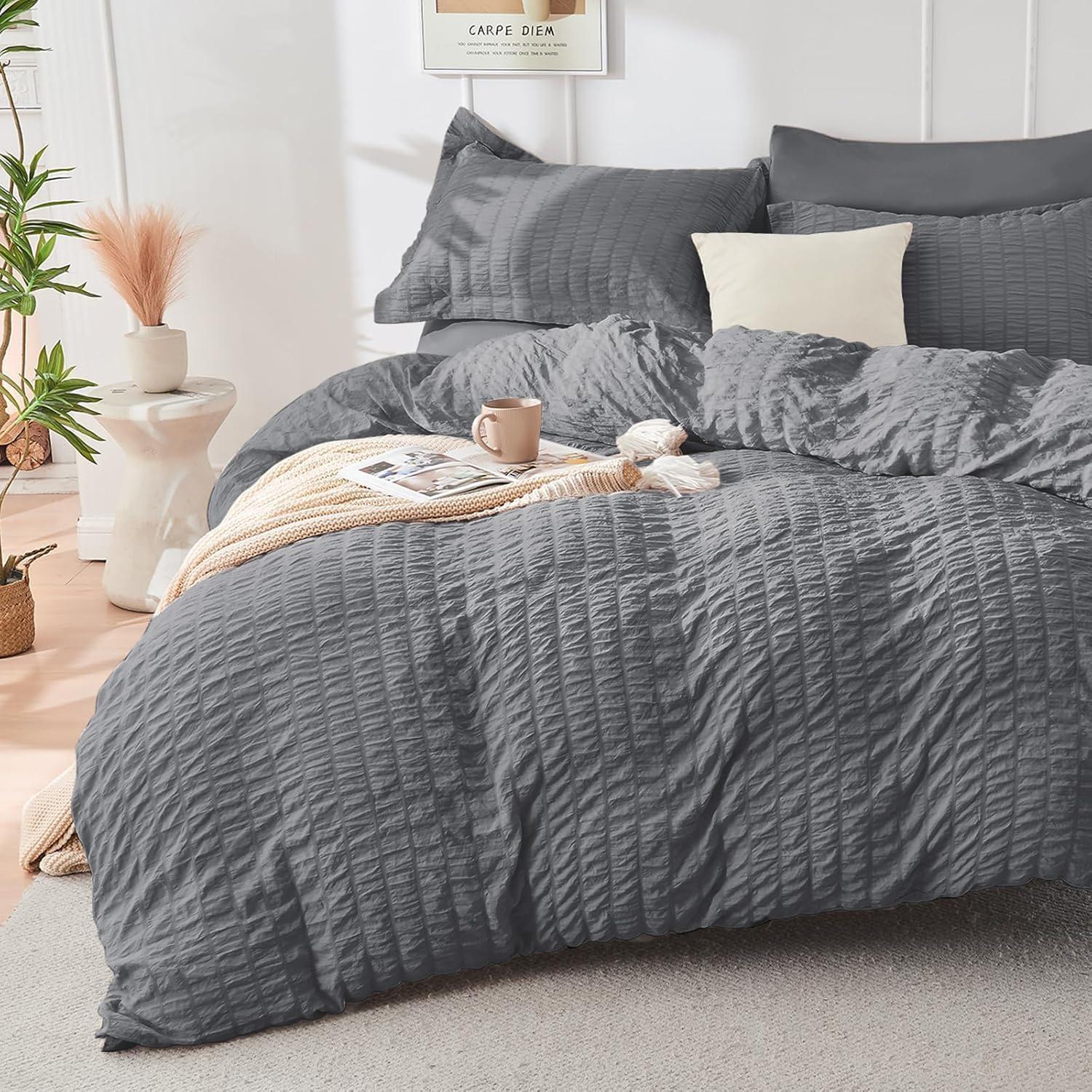 Seersucker Queen Comforter Set 2/3PCS Unique Texture, Lightweight & Skin-Friendly All-Around