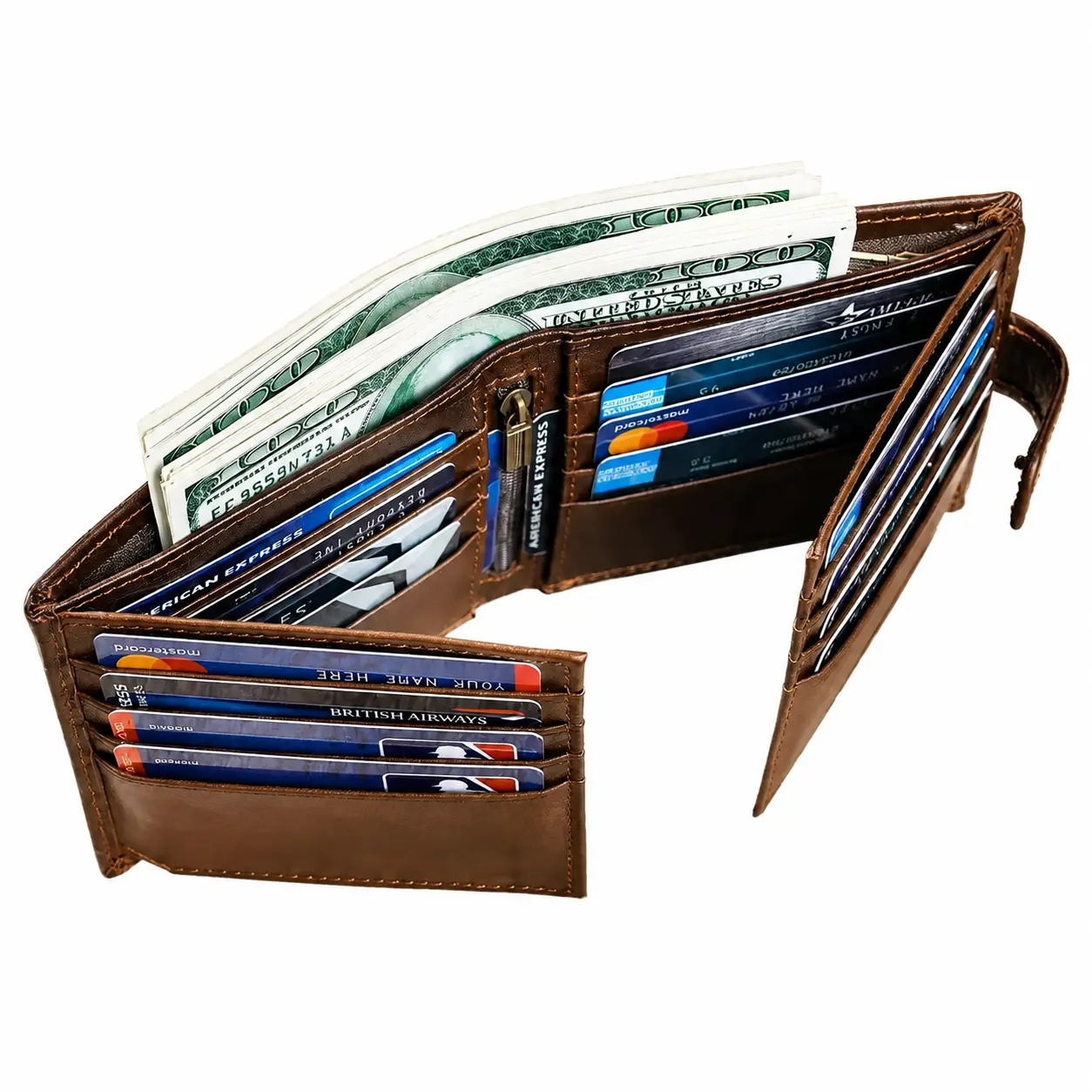 Slim Genuine Top-Grain Leather Bifold Wallet for Men – Compact Vintage-Style Design with 6 Card Slots, Full-Length Cash Compartment, RFID-Safe Lining, and Smooth Edge-Stitched Construction for Everyday Carry and Professional Use