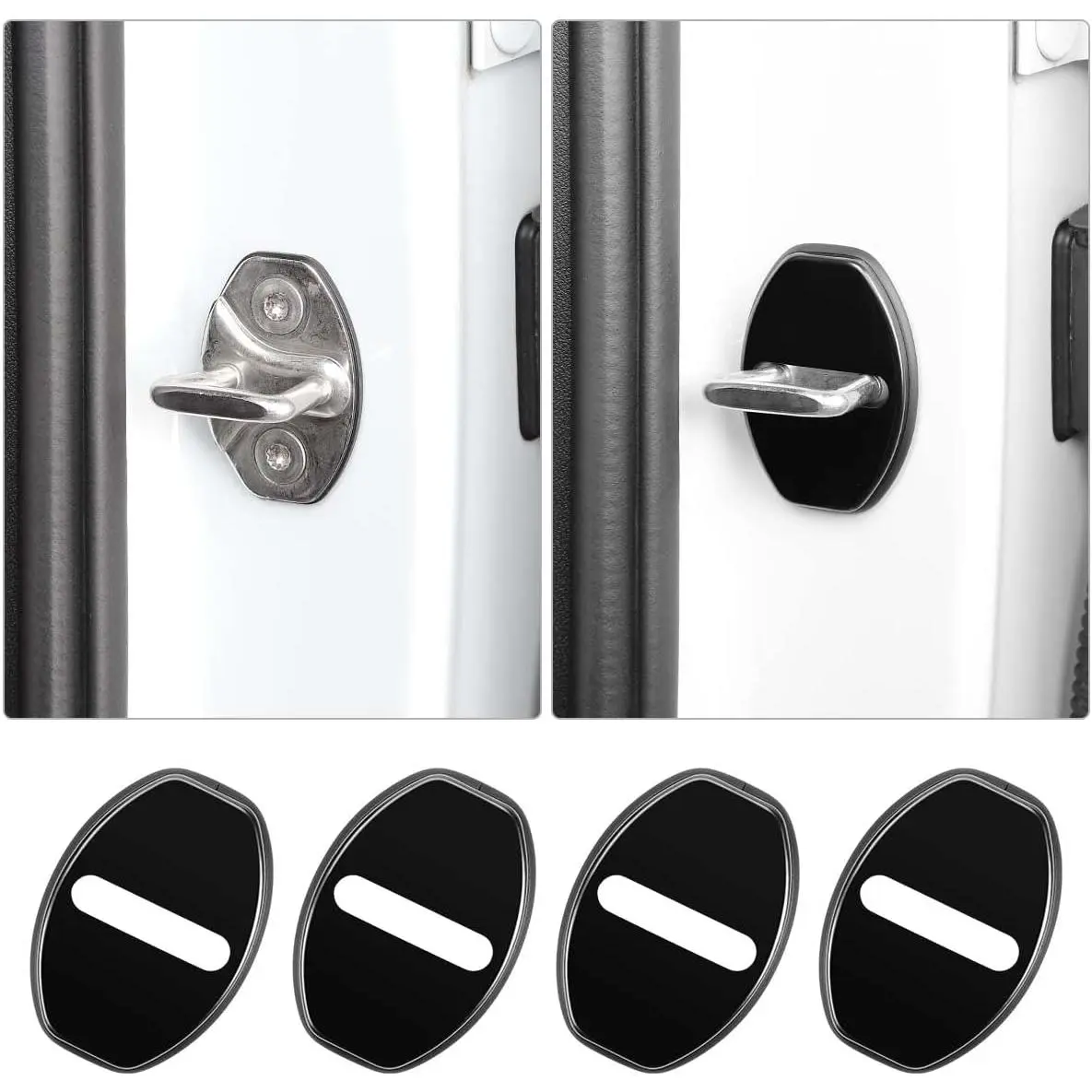 4pcs Stainless Steel Car Door Latch Cover Pads - Scratch Shield, Sport Look, Removable Ring for Porsche Cayenne Series, Macan, Panamera, Boxster, Cayman - Vehicle Door Lock Guards, Car Interior Moldings Accessories (Black)