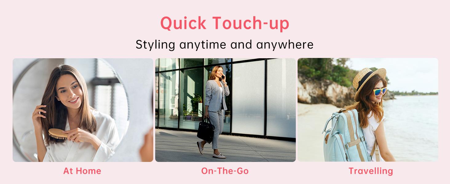 Cordless Hair Straightener Brush - Portable Straightener Brush with 9 Temp Settings, Mini Straightening Comb for Travel, 9600mAh Rechargeable Batt & 224 Million Negative Ions (Pink)