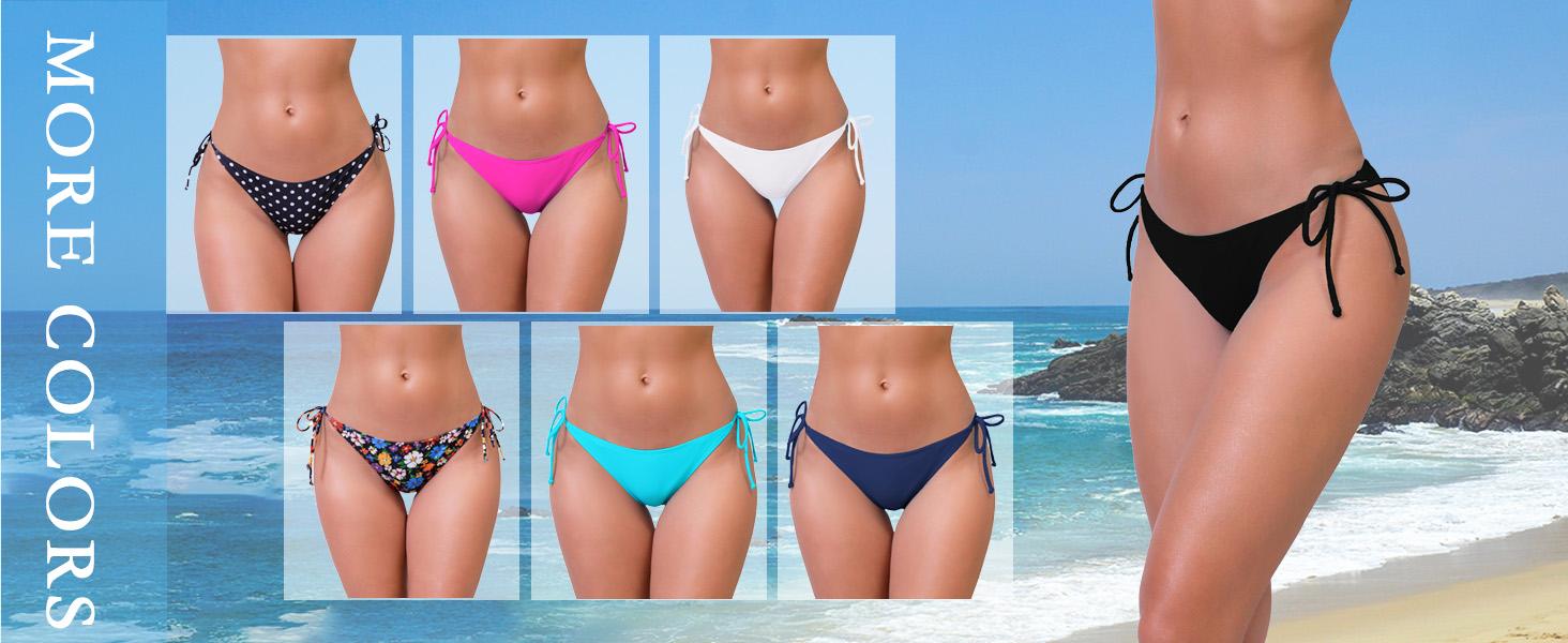 Women's Low Rise Tie String Bikini Swim Bottoms Sexy Cheeky Brazilian Swimsuit Bottoms