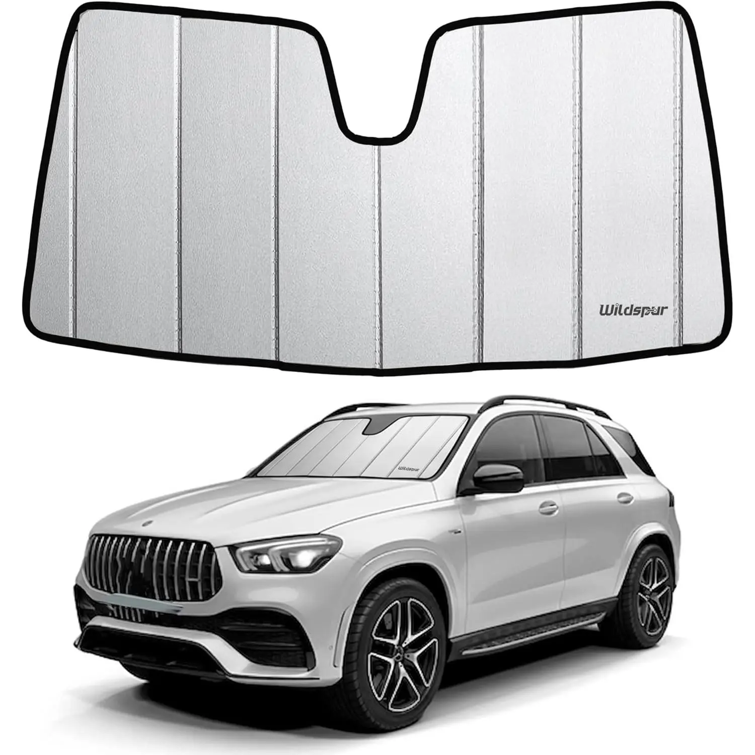Custom Fit Front Windshield Sun Shade for Mercedes-Benz GLE/GLS SUV 2020-2026, Compact Fold, Instant Install, Reflective Layer, UV Blocker Automotive Car Sunscreen, Front Window