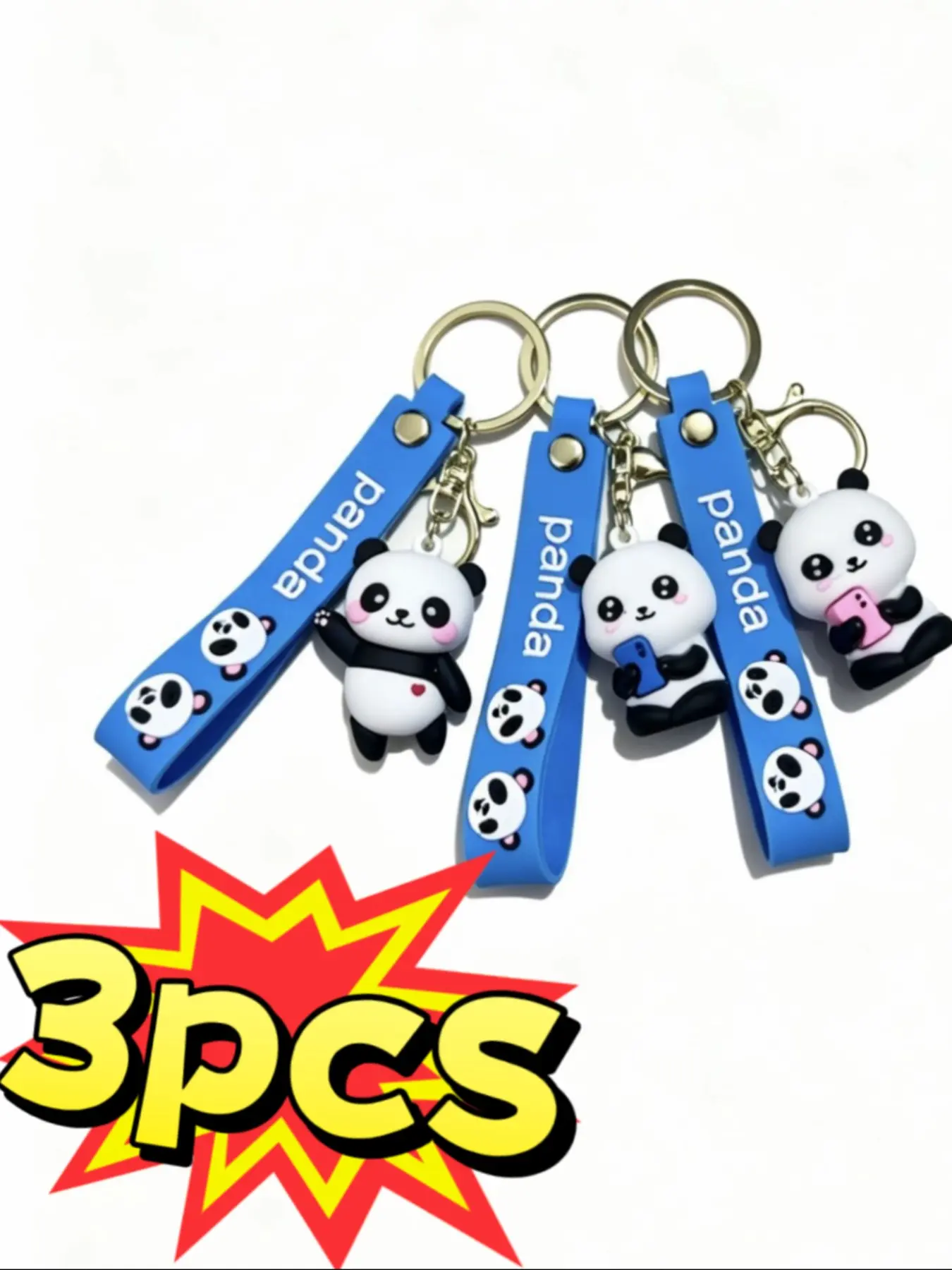 Three-piece Panda Keychain Cartoon Panda Keychain Bag Hanging Car Keychain Cute Plush Couple Gifts Daily Bag Packaging Decor Atmosphere Cute Hanging Accessory