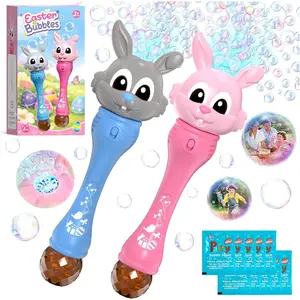 Easter Bubble Wand for Kids 2-Pack, Bunny Bubble Machine with LED Light, Bubble Blower Bubble Maker with 10 Refill Solutions, Toys for Toddler Boys Girls Age 3+
