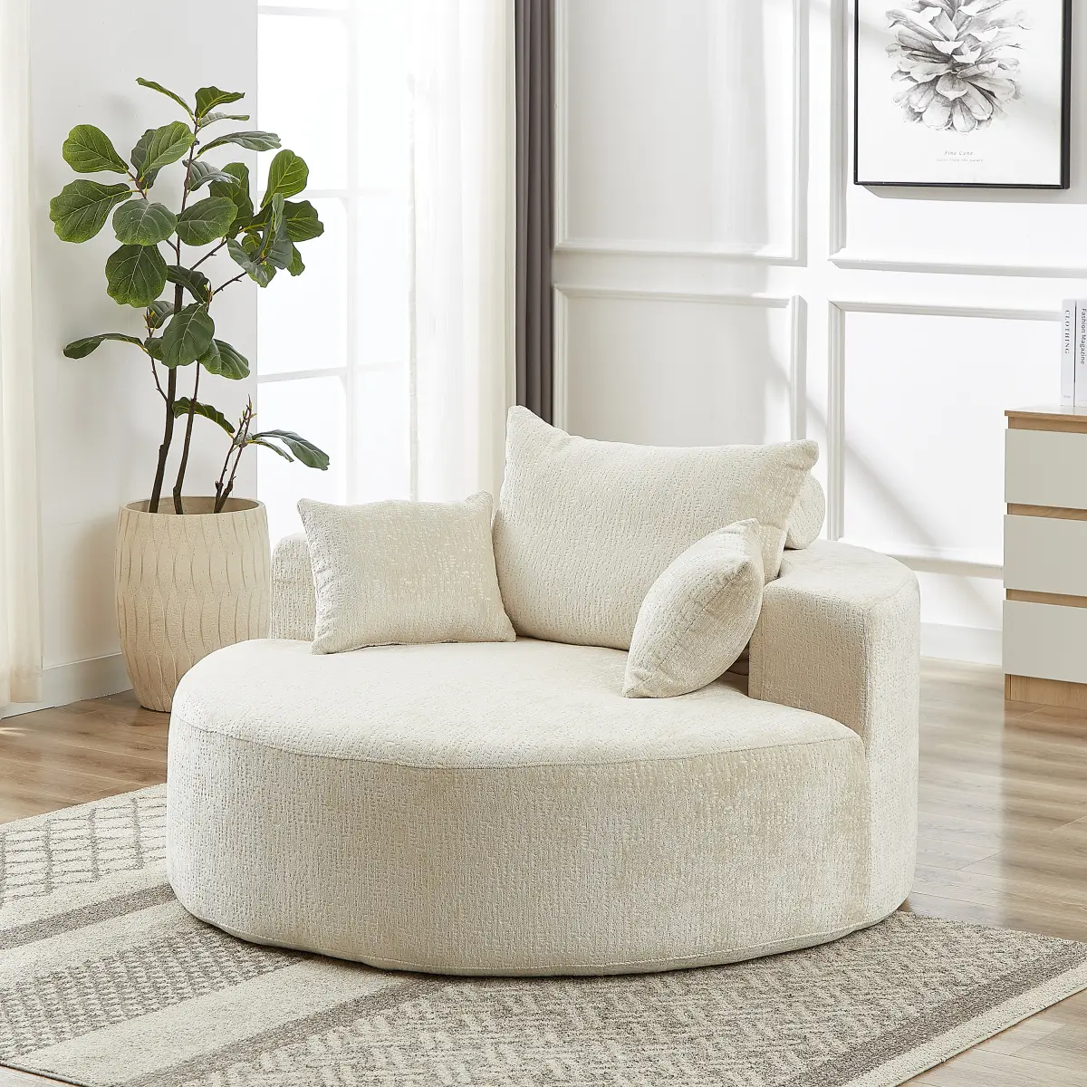 55in Fluffy 1-Seat Polyester Sponge Sleeping Chair - No Assembly Required, Modern Non-Swivel Indoor Sofa for Living Room, Bedroom, One Seat