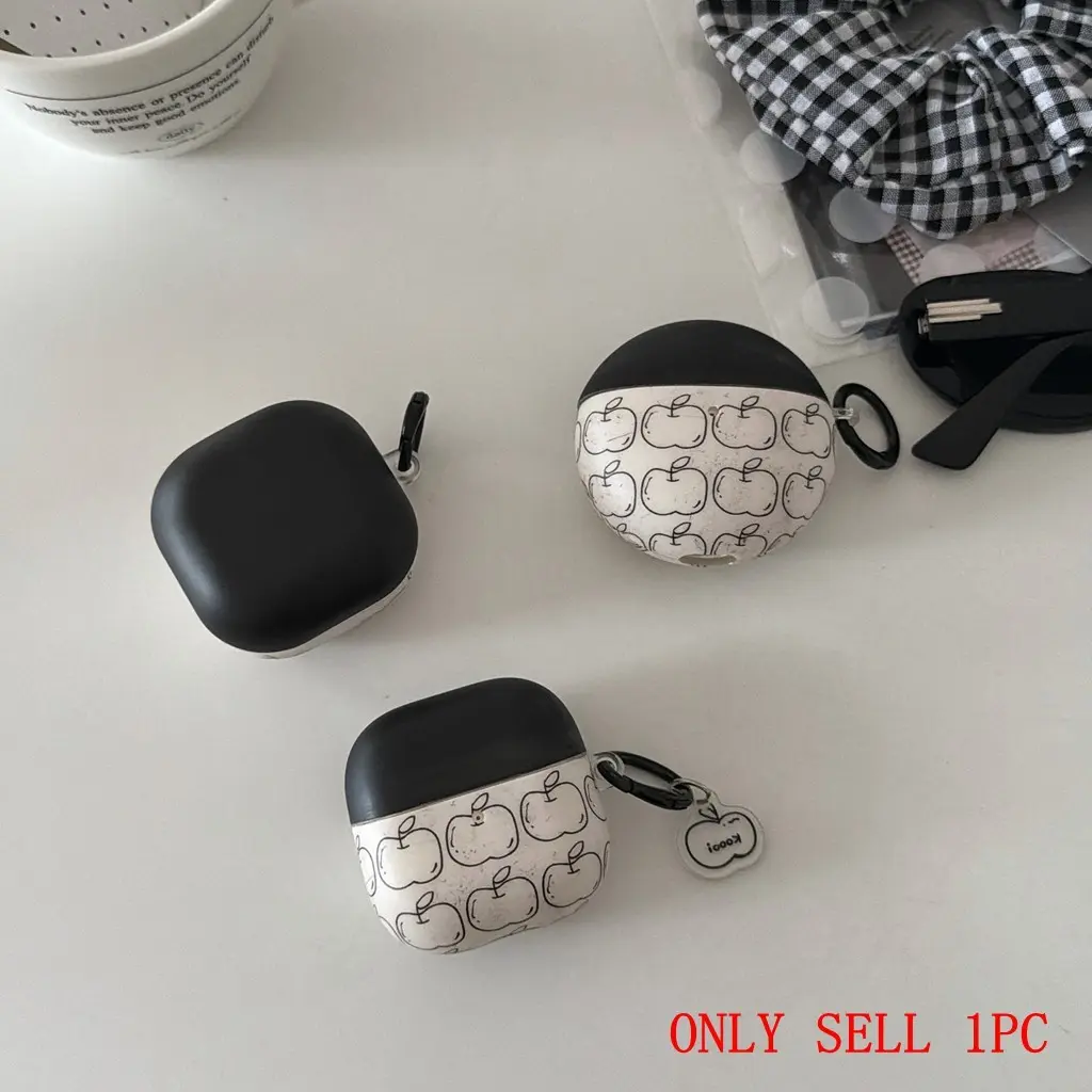 Matte Line Apple Graffiti Earphone Case, Simple Design, Full Coverage Anti-Drop Shell with Strap, Compatible with Various Models
