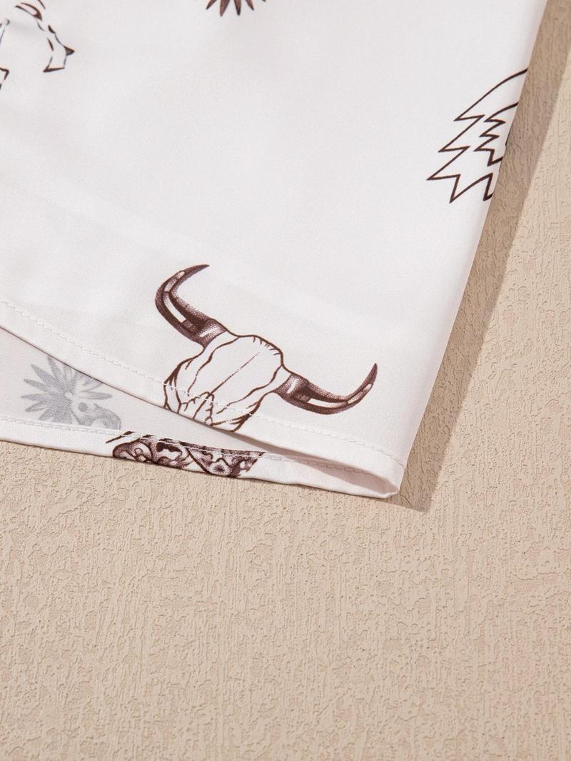 Women's Casual Western Style Satin Long Skirt, High-Waisted Fitted Print Design, All-Season Wearable, Perfect for Vacation & Daily