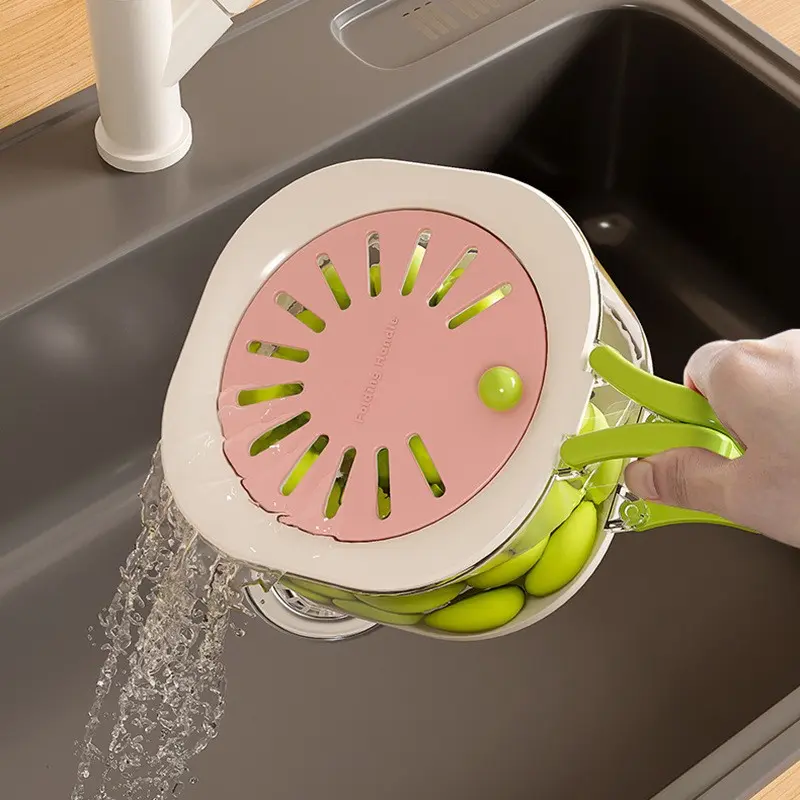 Specialized Large Drain Basket, Cute Fruit Basket, Expandable Filter Water Bowl, Thickened Dehydrator, Vegetable Washing Basket with Lid