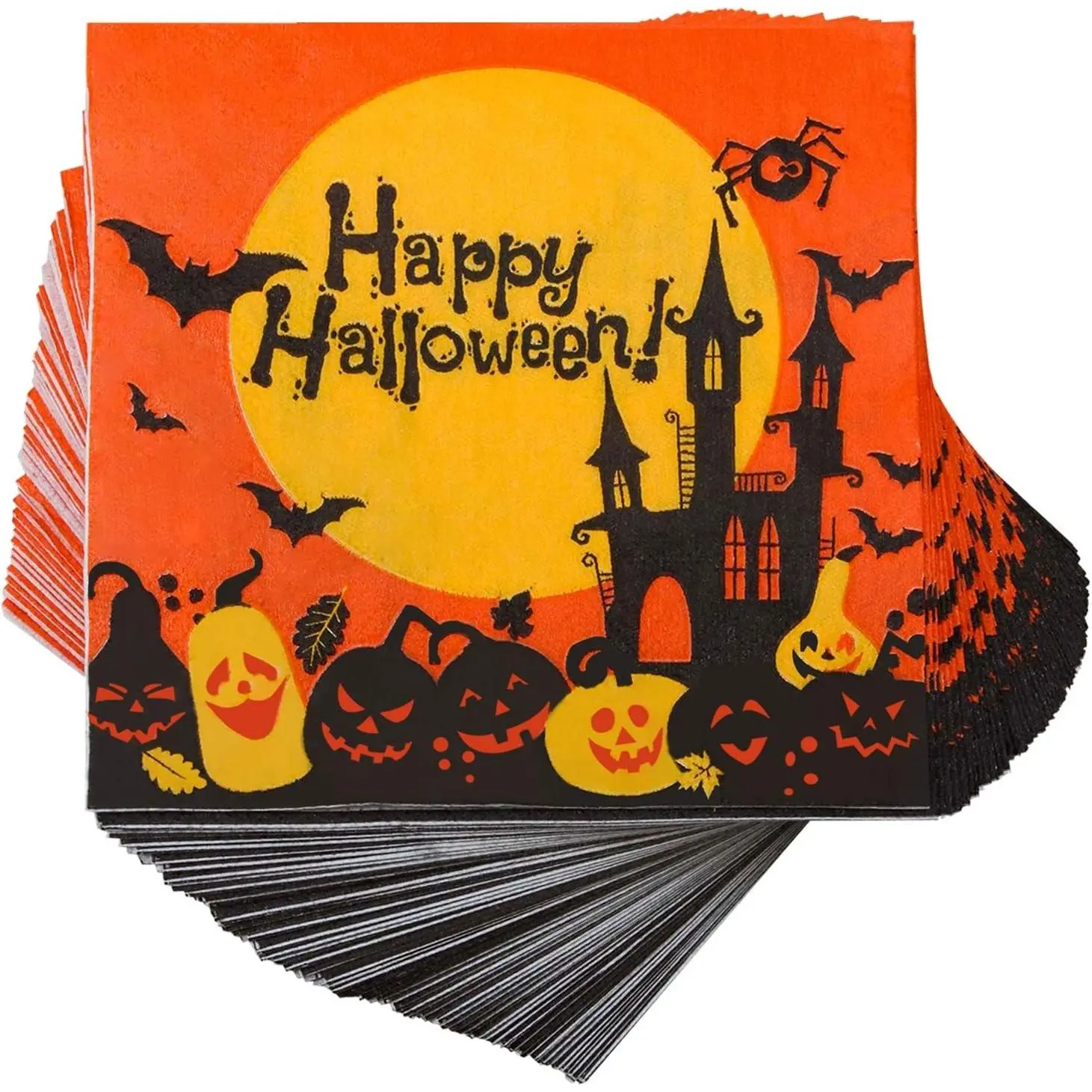 Elcoho 150 Pieces Halloween Disposable Beverage Paper Napkins Frightfully Fancy Cocktail Napkins with 2 Layers, 5 by 5 inches