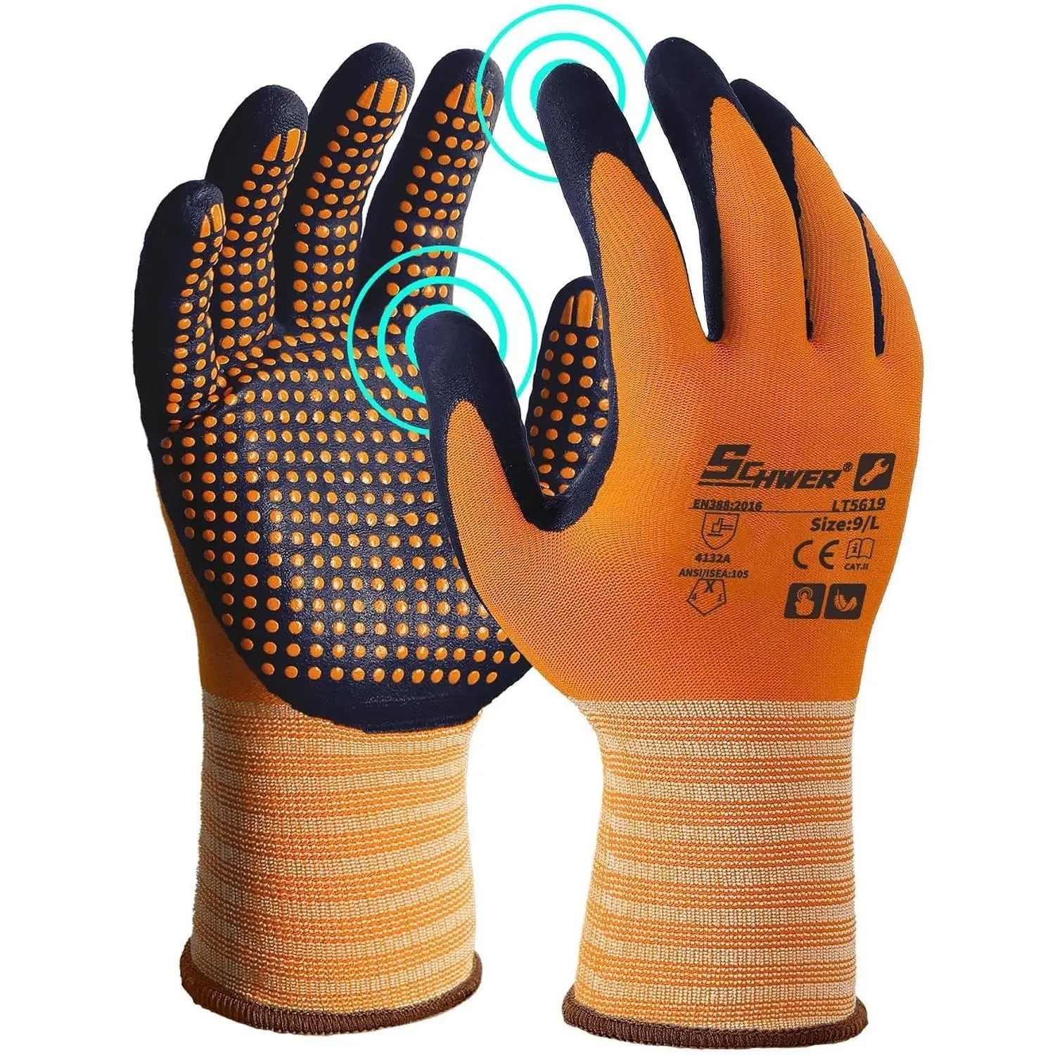 Schwer 3 Pairs Safety Work Gloves, MicroDot Abrasion & Grip, LT5619, XL