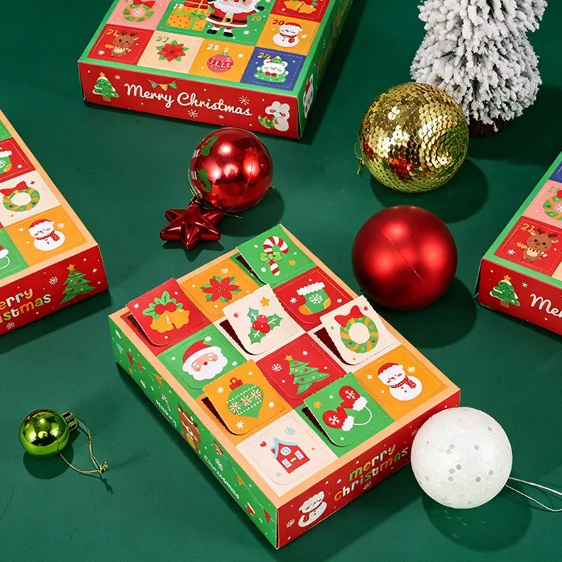 5-Pack Christmas Countdown Calendar Gift Box, Blind Box, Sticker Album, Empty Box, Perfect for Holiday Gifts and Decorations