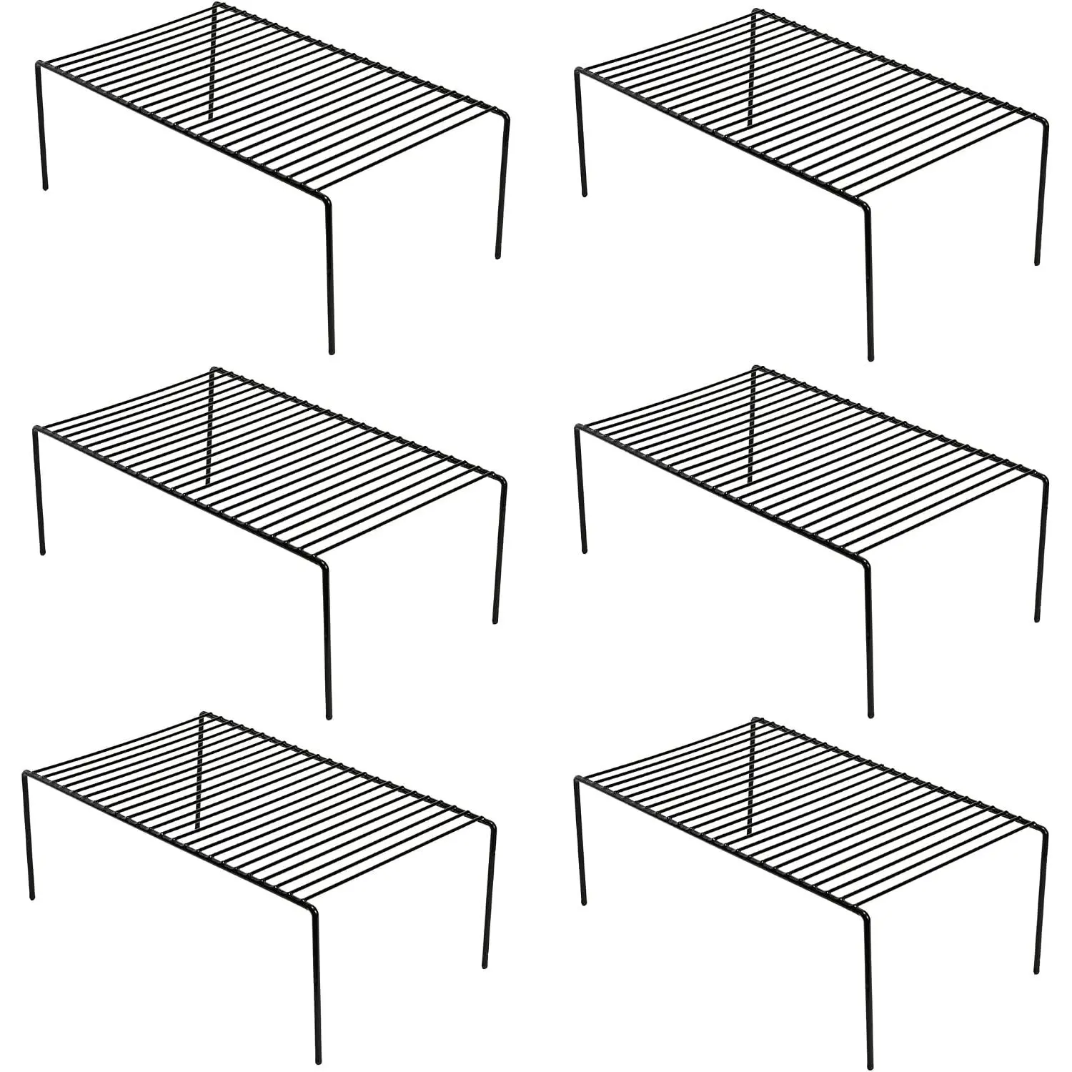 Set of 6 Large (15.7 x 9.4 Inch) Kitchen Cupboard Organiser, Freezer Cabinet Storage Metal Shelf Wire Rack, Rustproof Steel Shelves for Fridge Pantries Countertops Utensils, Black