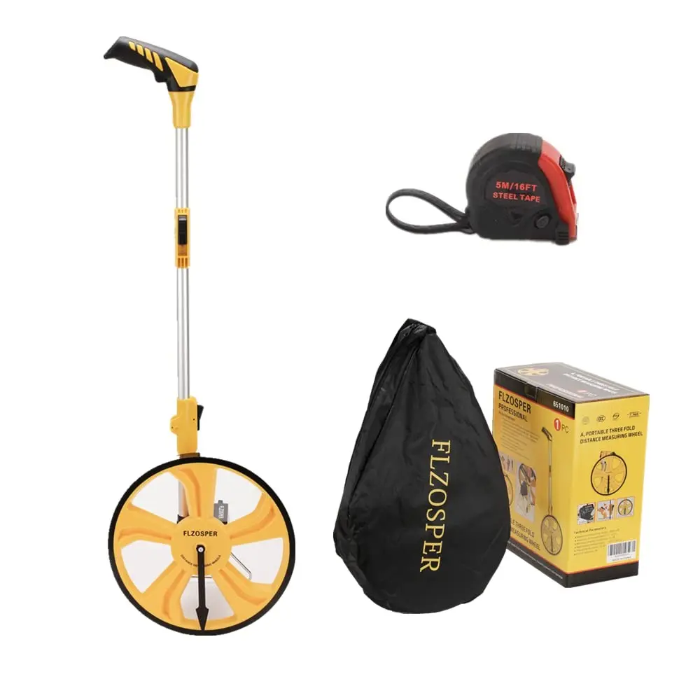 Portable Three Fold 13-Inch Measuring Wheel Measures Up to 9,999.9 Feet Perfect Surveying Tool for Distance Measurement (Yellow)