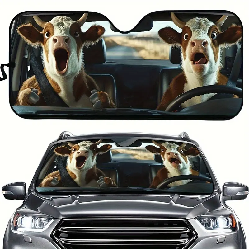 2025 Digital Printing Car Sunshade Creative Decoration Cartoon Anime Bull Suction Cup Sunshade Front Shield Sun Protection Heat Insulation Board Sunshade For Car Windshield