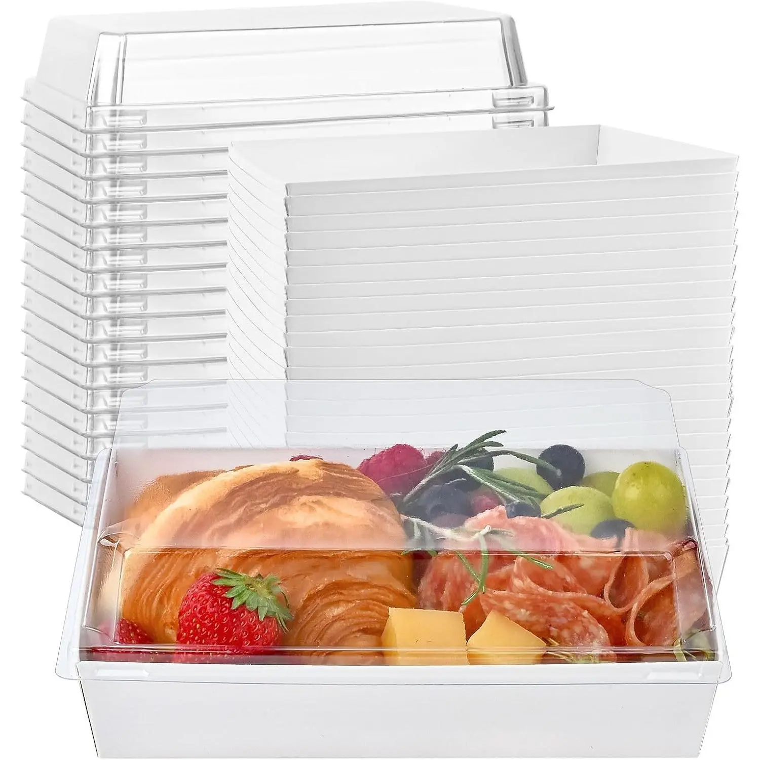 Charcuterie Boxes with Clear , 7x5 Inches, 50 Pack, White | To Go Paper  Containers, Disposable Bakery Boxes, For Sandwiches, Strawberries, Cookies, Cupcakes