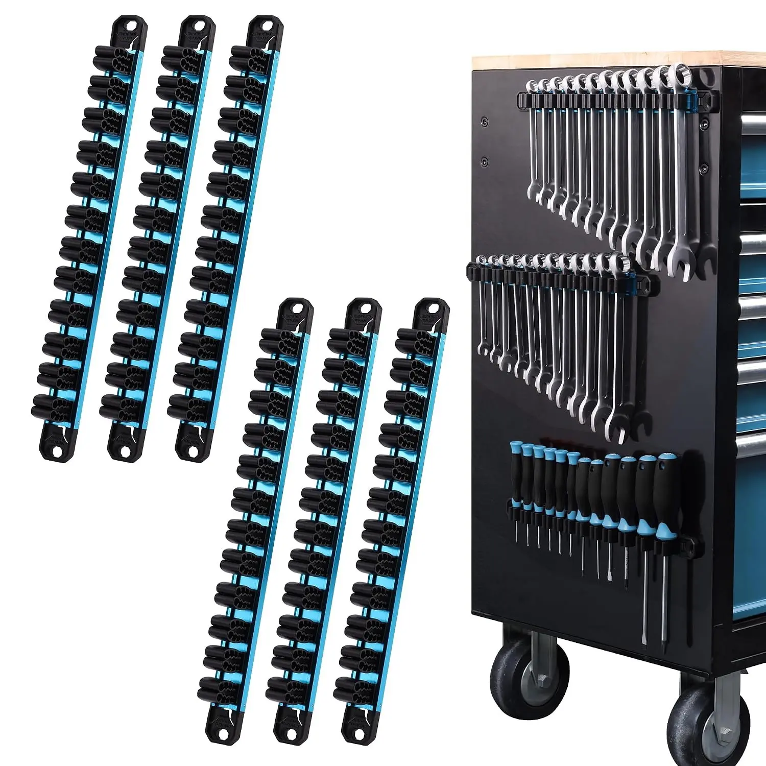 Magnetic Screwdriver Organizer and Wrench Organizer, Screwdriver and Wrench Holder, Aluminum Tool Organizer Rail with 72 Slots for Toolbox Drawer and Tool Organization(6PCS)