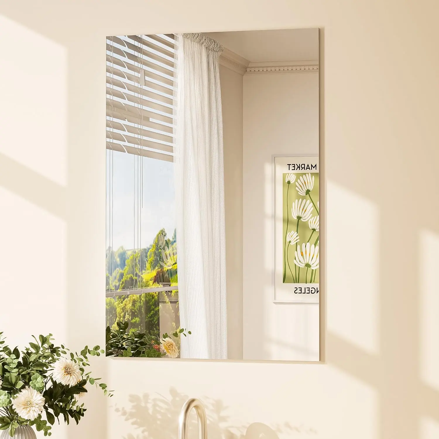 Frameless Mirror 20" x 30" Bathroom Mirrors for Wall with 4mm Tempered Glass, Suitable for Bedroom, Entryway, Hallway, Gym, Vertically/Horizontally