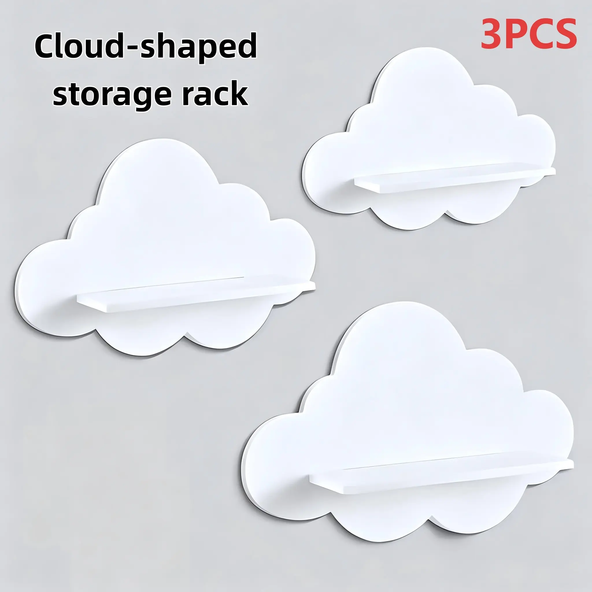 3pcs Cloud-Shaped Floating Wall Shelf, Cute Cloud Storage Rack, Crystal Display Stand, Bedroom Living Room Bathroom Decor