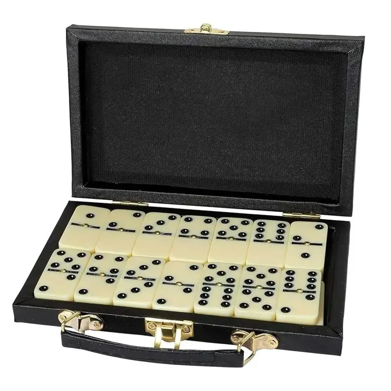 Domino Set - 28 Pieces Double Six Classic Dominoes in Durable Wooden Brown Box - Fun Mini Board Game for 2-4 Players - Ideal for Boys, Girls, Adults - Family Game Night and Vintage Party Games