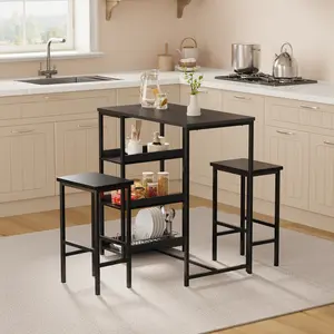 3-Piece Space-Saving Bar Table & Stools Set, Rectangular Breakfast Counter with Sturdy Metal Frame Easy Assembly for Kitchen Dining Room