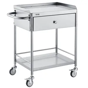 VEVOR Medical Cart, 2-Layer Stainless Steel Cart 220 lbs Weight Capacity, Lab Utility Cart with 360 Silent Wheels and a Drawer for Lab, Clinic, Kitchen, Salon
