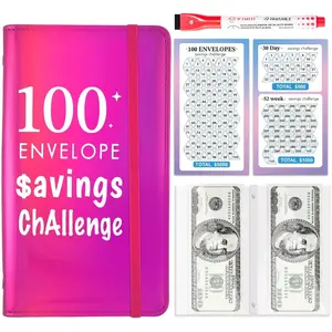 100 Envelope  Savings  Binder,  Saving Binder with  Envelopes, from 30 Days to 52 Weeks, to Save $500,$5,050 and $10,000,  to school supplies, for  (fuchsia rose-A6)