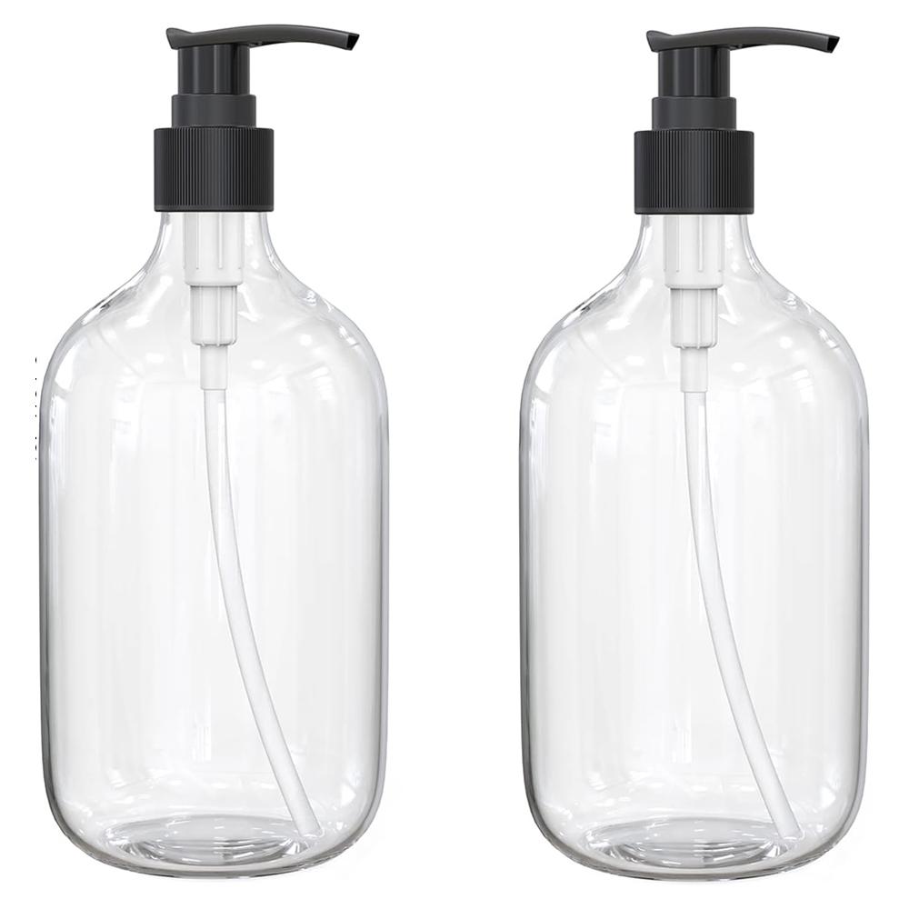 10oz Clear Plastic Pump Bottle, 2 Counts Soap Dispenser, Refillable Empty Bottle Container with Pump for Essential Oil Soap Lotion Shampoo, Storage Dispenser