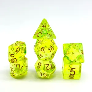 Red DND Dice Set 7PCS Filled Resin Polyhedral D&D Dice W/Iridescent Mylar Inclusion Role Playing Dice with Dice Bag Compatible with Dungeons and Dragons Gift
