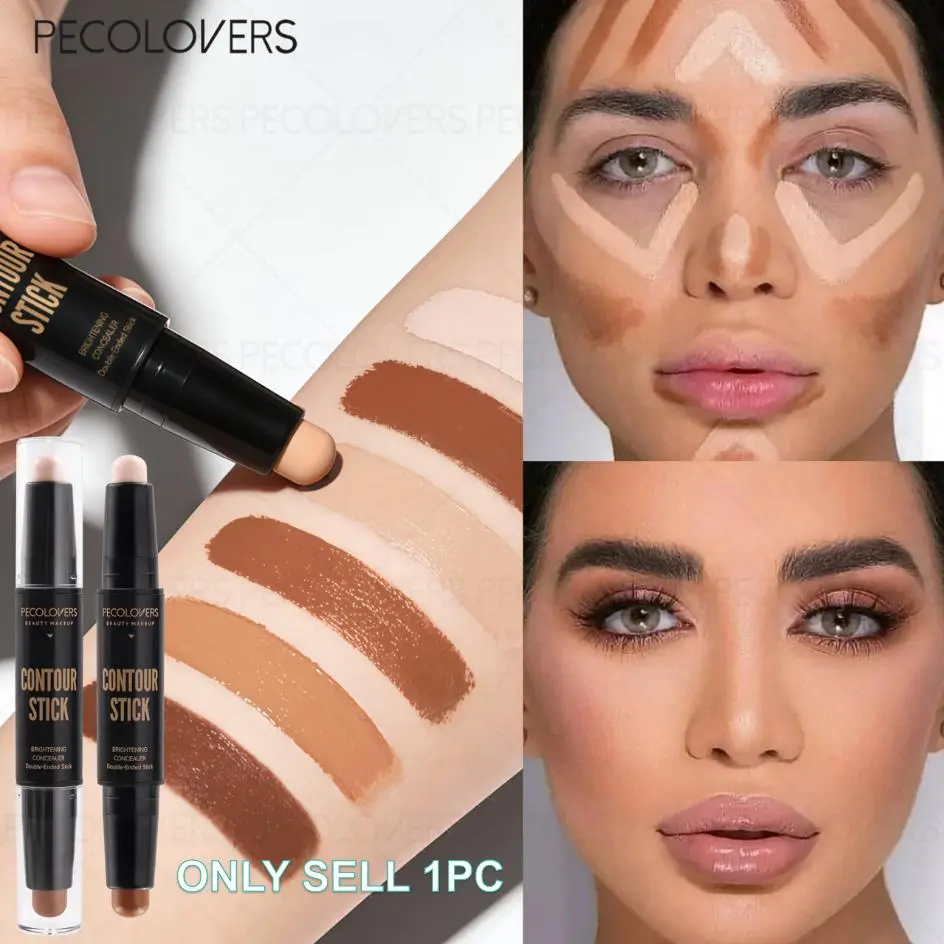 1PC Double-ended Contouring and Highlighting Stick, Available in Light/dark Color, Shaped Face with a High Nose Bridge Makeup Look, Highlighter and Concealer, Bronzer Contour, Waterproof, Creating Three-dimensional Facial Contours and Highlighting Effect