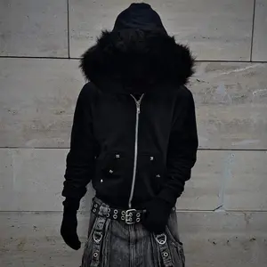 Gothic punk grunge Y2K unisex hoodie 2025 new autumn winter chic cardigan sweatshirt American retro hip-hop aesthetic streetwear