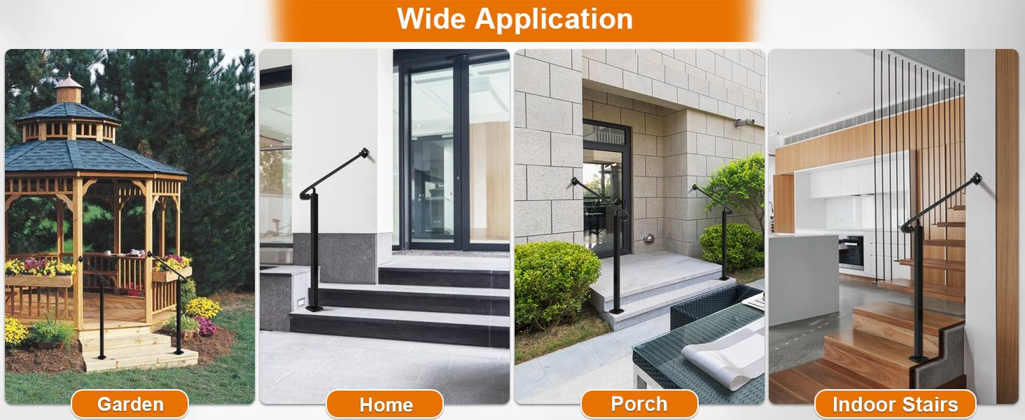 Handrail 1-2 Step, 31.5" W X 35" H Wall to Mounted Wrought Iron Handrails, Handrails for Steps