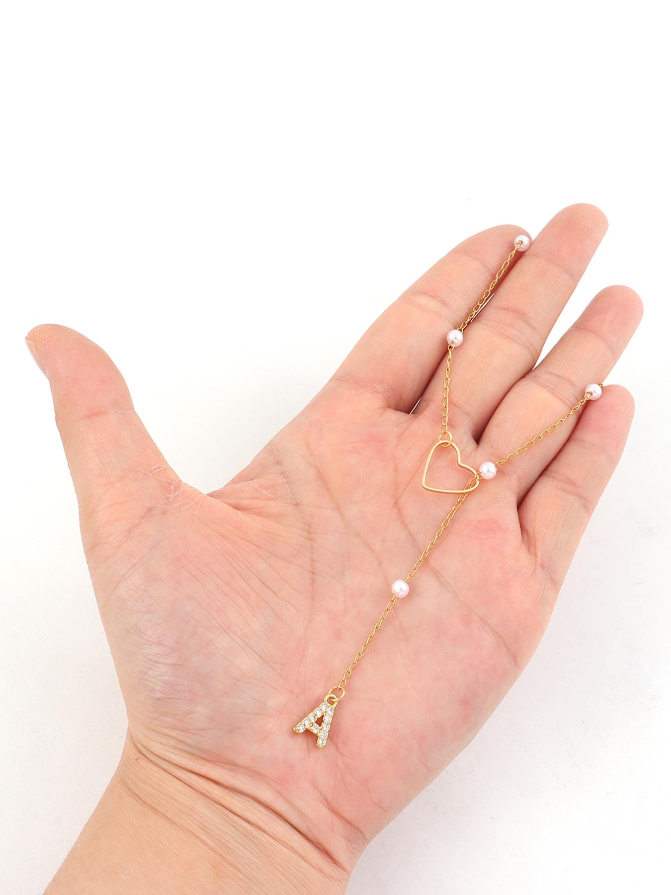 Letter Heart Design Pendant Necklace for Women, Rhinestone Decor Stainless Steel Jewelry for Gift, Elegant All-match Fashion Accessories for Daily Wear, Initial Letter Necklace