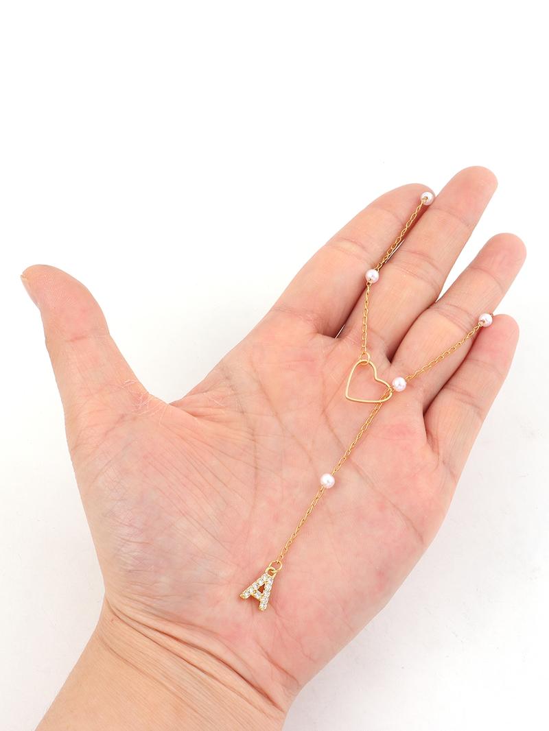 Letter Heart Pendant Necklace for Women, Rhinestone Decor Stainless Steel Jewelry for Gift, Elegant Versatile Fashion Accessories for Daily Wear, Necklace Initial