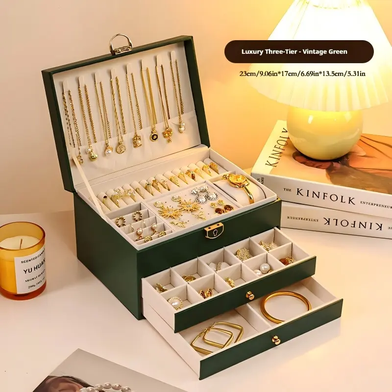 Large Capacity Multi-Layer Luxury Jewelry Box, Necklace and Earring Holder with Lock, Perfect Valentine's Day Gift, Elegant Handmade Design