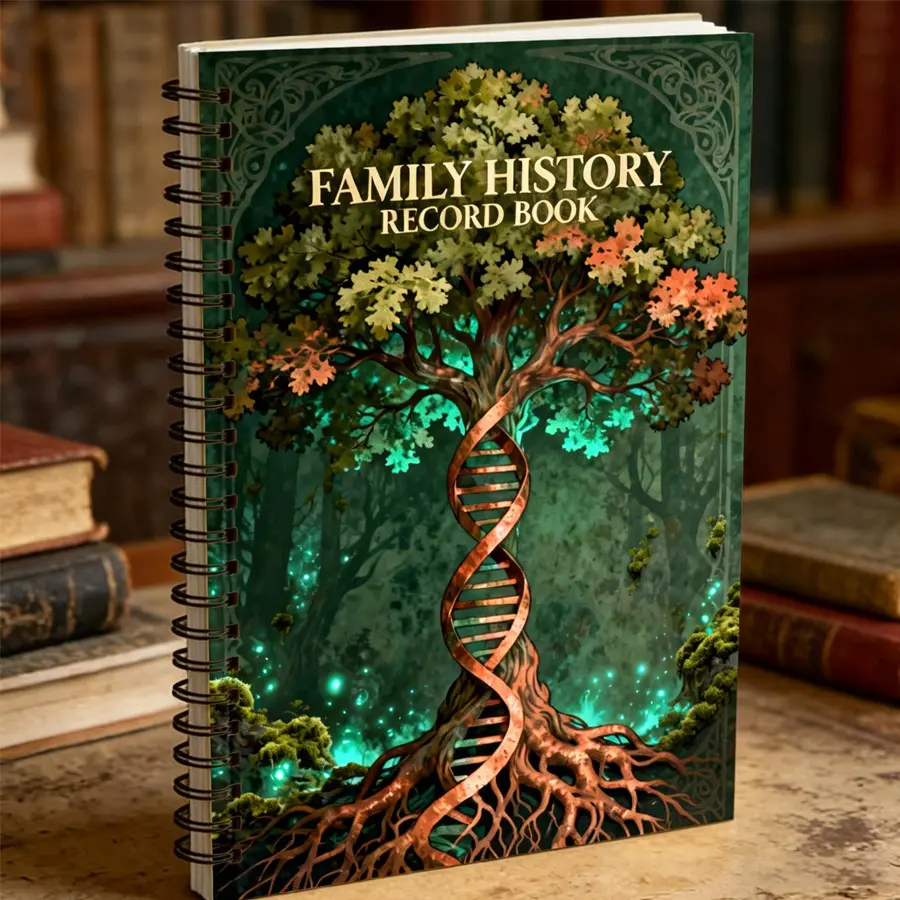 Family History Record Theme Spiral Notebook, Dotted Interior Pages, Suitable for Genealogy, Genetics Research, Weddings, Birthdays, or Funerals, Academic Notebook